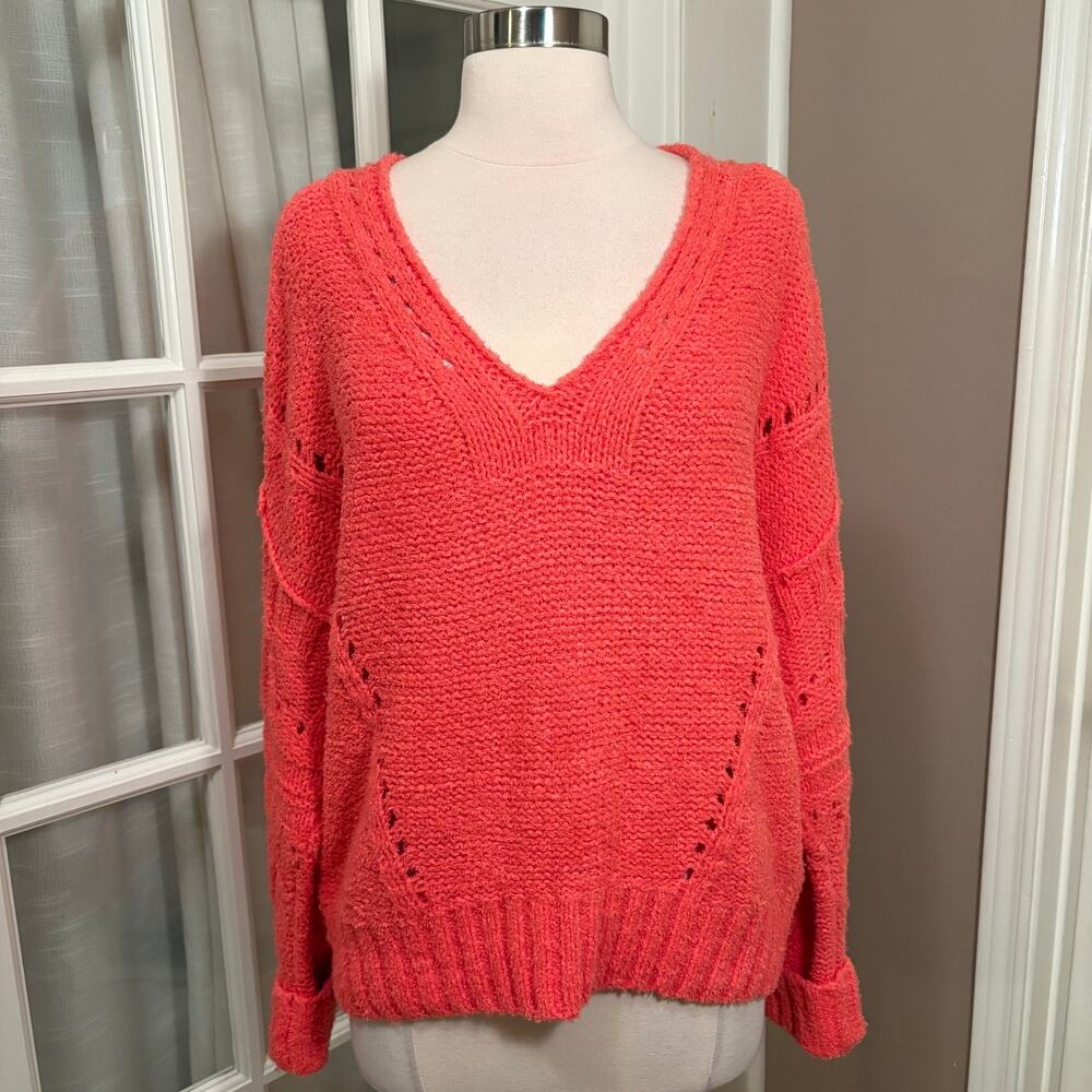 Anthropologie Pilcro‎ Oversized V-Neck Coral Knit Sweater Women’s XS